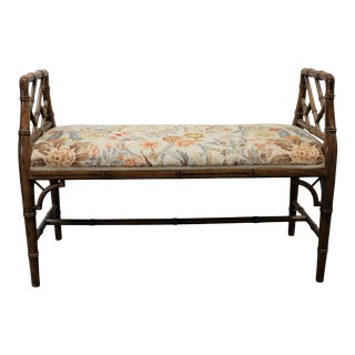 Century Carved Faux Bamboo Bench For Sale