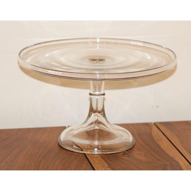 Antique 19th Century Eapg Banded Clear Glass Pedestal Cake Stand For Sale - Image 4 of 7