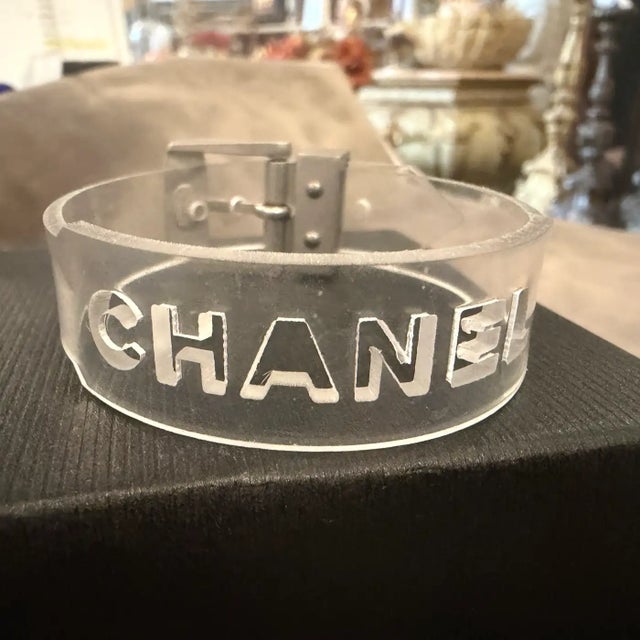Metal A Post-Modern 21st Century Plastic and Metal Logo Bracelet by Chanel For Sale - Image 7 of 15