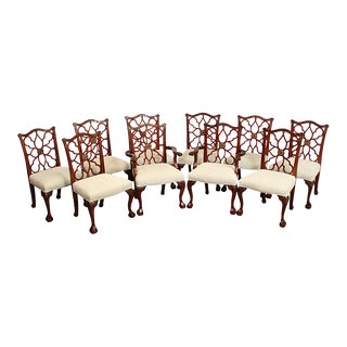 Chippendale Style Set Ten Custom Mahogany Dining Chairs For Sale