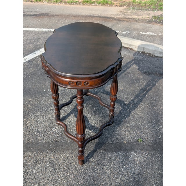 Wood 1940s Recently Refinished Victorian Style Mahogany Side Table With Carved Details For Sale - Image 7 of 9