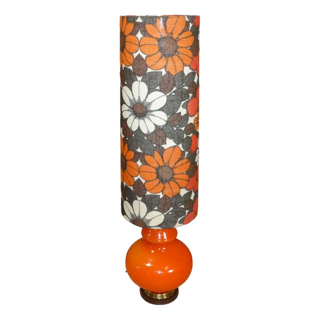 Flower Power Floor Lamp with Orange Illuminated Glass Base, 1970s For Sale
