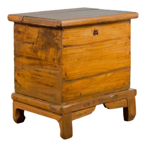 Small Chinese Qing Dynasty 19th Century Elmwood Two-Piece Storage Cabinet