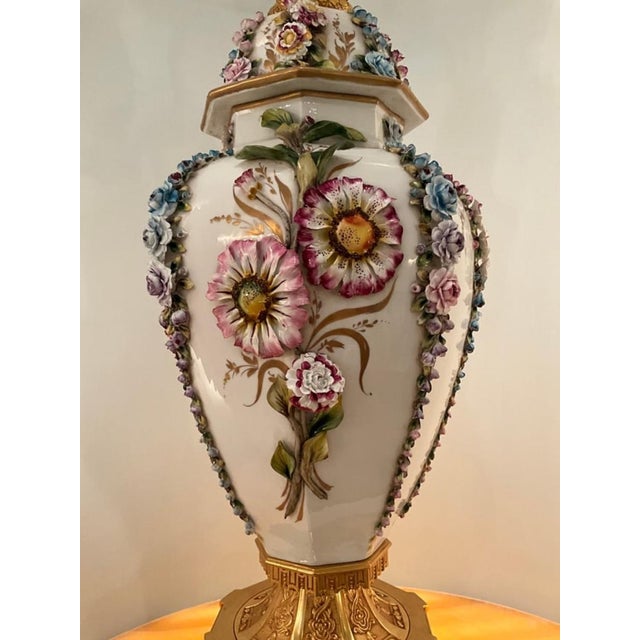 Late 20th Century Pair Monumental Tiche Milano Porcelain Floral Urn Lamps, Italy For Sale - Image 11 of 11