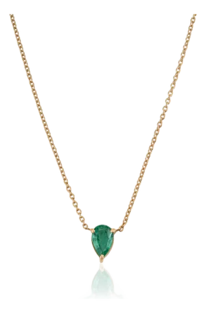 18k Yellow Gold Pear Cut Zambian Emerald Solitaire Birthstone Necklace Everday Wear