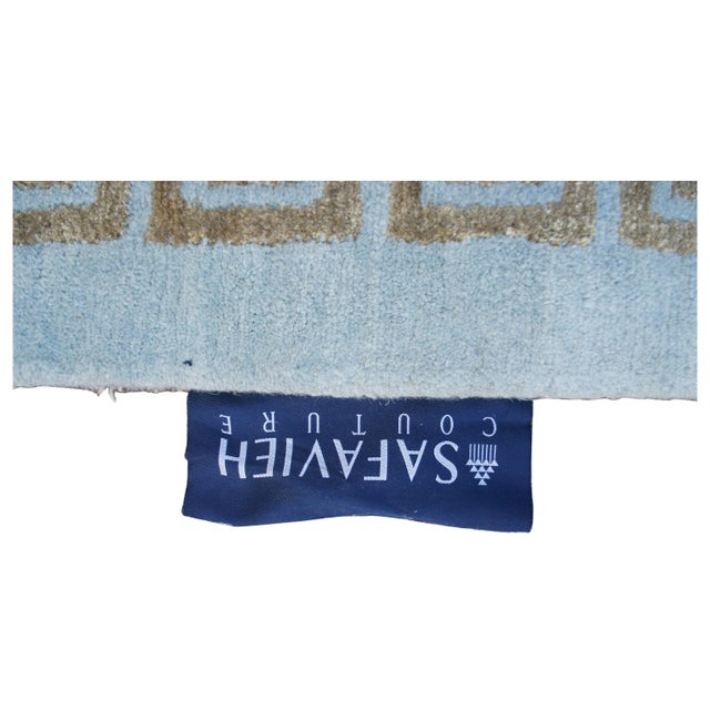 Boho Chic Late 20th Century Greek Key Suzanne Kasler Safavieh Aqua Gold Wool Silk Area Rug For Sale - Image 3 of 7