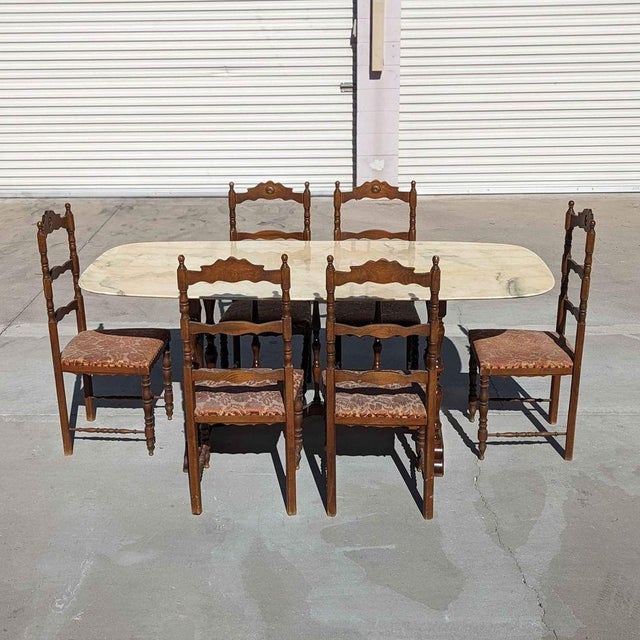 Antique Oval Marble-Top Dining Table With Turned Wood Base For Sale - Image 17 of 18