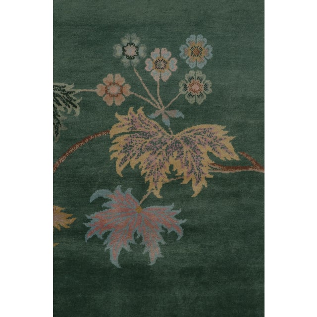 Rug & Kilim Chinese Style Art Deco Rug in Green with Brown & Blue Floral Patterns - 12'x15' For Sale In New York - Image 6 of 8