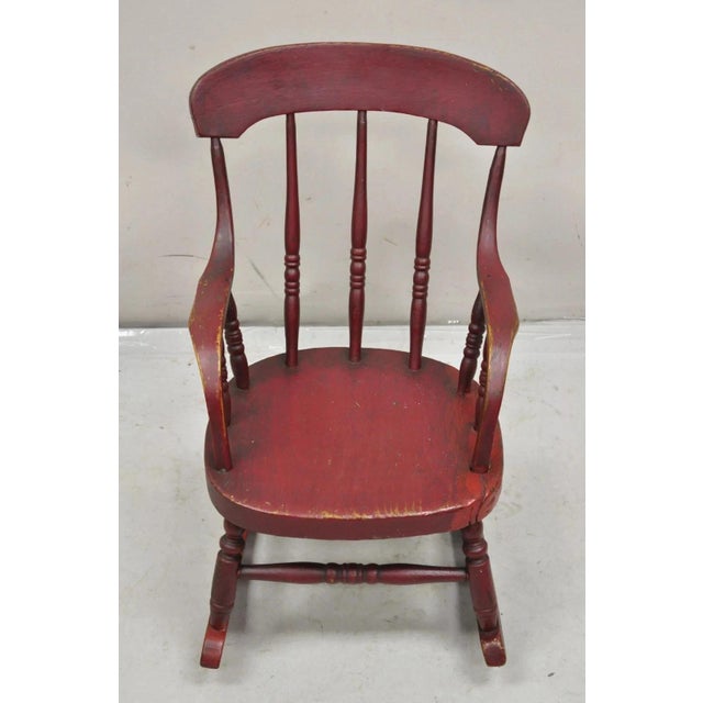 Antique American Primitive Spindle Back Small Child's Rocker Rocking Chair For Sale - Image 12 of 12