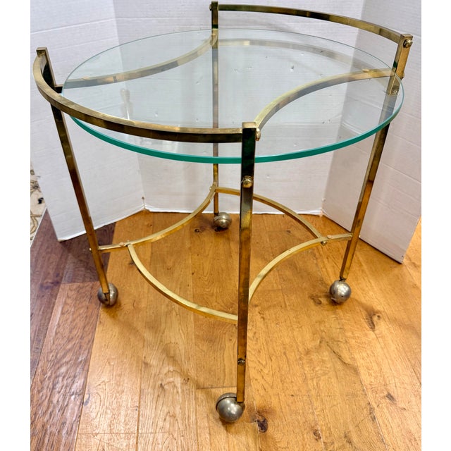Mid Century Brass and Glass Oval Bar Cart Tea Cart on Castors For Sale In New York - Image 6 of 6