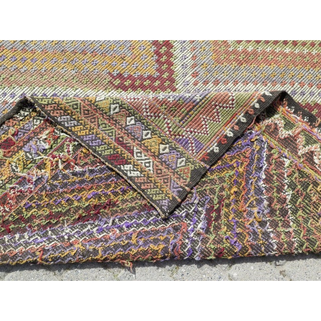 1960s Turkish Kilim Embroidery Rug For Sale - Image 4 of 11