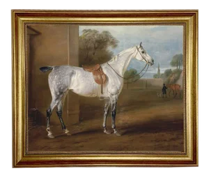 Leed's Grey Hunter Oil Painting Print on Canvas in Antiqued Gold Frame