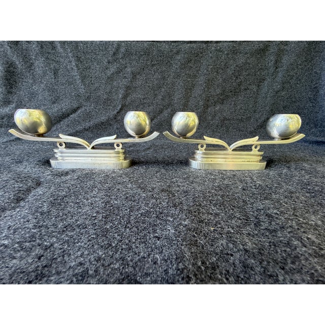 Hans Hansen Sterling Silver Low Art Deco Candlesticks For Sale - Image 9 of 18