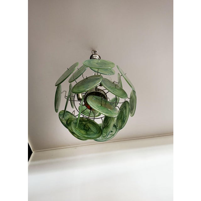 Vintage Italian Green Murano Glass Discs Chandelier, 1990s For Sale - Image 11 of 18