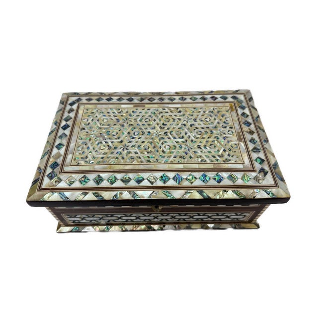 Handmade Wooden Jewelry Box Wood Trinket Storage Wood Box Mother of Pearl Inlay For Sale - Image 10 of 11