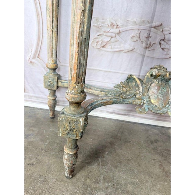 French Louis XVI Painted Gesso & Giltwood Console Table With Shaped Marble Top For Sale - Image 9 of 16