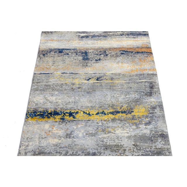 2010s 3 X 12 Modern Abstract Designed Handmade Wool and Silk Rug in Multicolor For Sale - Image 5 of 9