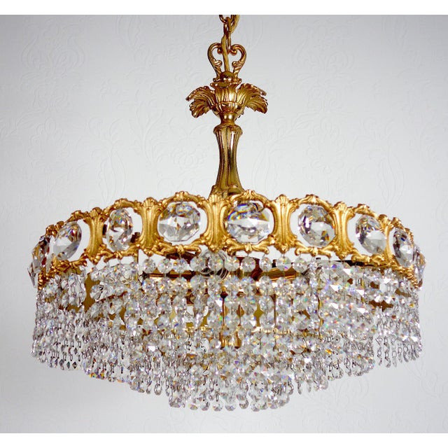 Brass and Lead Crystal Chandelier from Schröder & Co., 1970s For Sale - Image 4 of 12