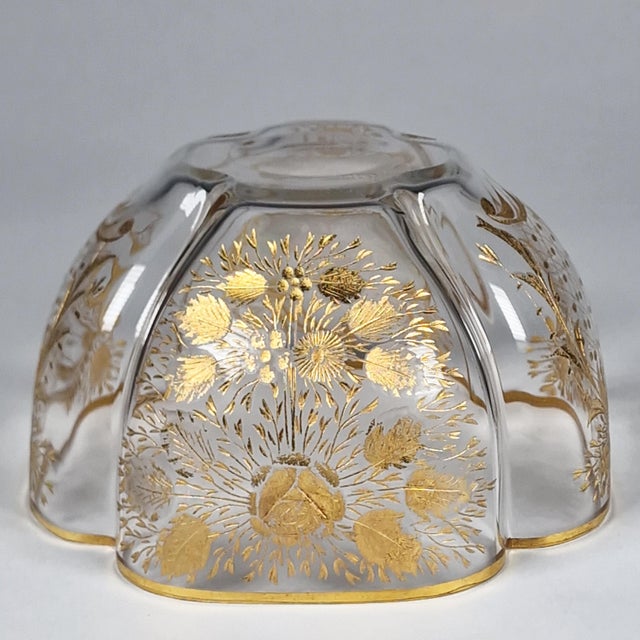 Antique Quatrefoil Gilded Glass Bowl Austrian Bohemian Cut Enamel Watteau Style For Sale - Image 11 of 17