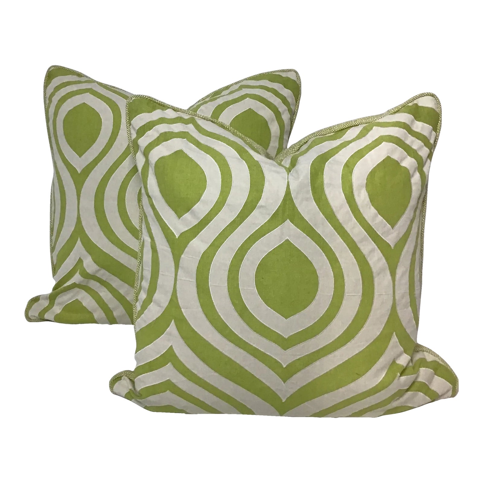 Geometric Green and White Pillows a Pair Chairish