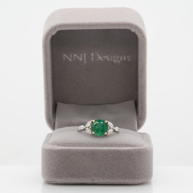 Modern 1.6Ct Zambian Emerald Ring With Earth Mined Diamond Accents: Solid 14k Gold, , Size 6.75 For Sale - Image 3 of 8