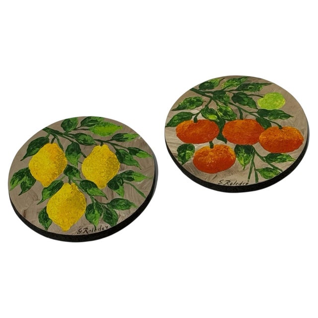 Wood Mid 20th Century Original Still Life Art of Lemons and Oranges - A Pair For Sale - Image 7 of 9