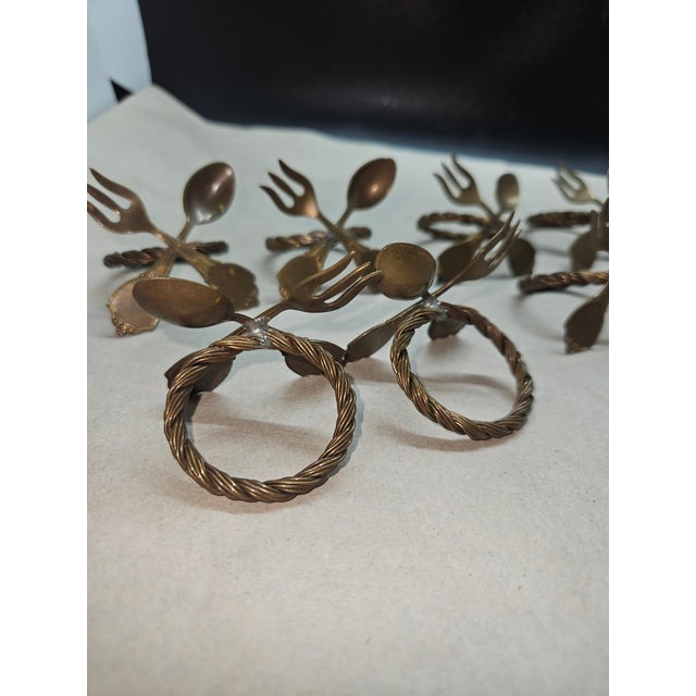 American Vintage Miniature Brass Forks and Spoons Napkin Rings, Set of Eight For Sale - Image 3 of 3
