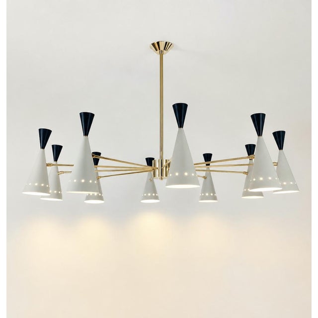 Black Vintage Black and White Double Cone Chandelier, 1970s For Sale - Image 8 of 8
