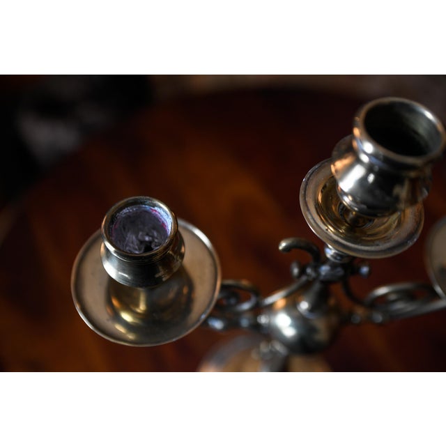 Brass 3-Armed Candelabra Victorian Brass Candleholder Birmingham, England For Sale - Image 11 of 15