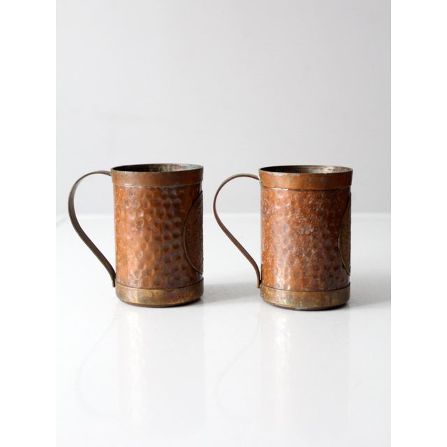 Vintage Copper Plated Mugs Aztec Calendar Pair For Sale - Image 4 of 11