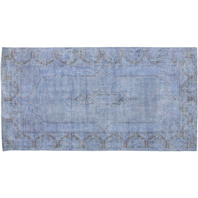 Designed Persian Overdyed Wool Rug in Light Blue For Sale - Image 4 of 9