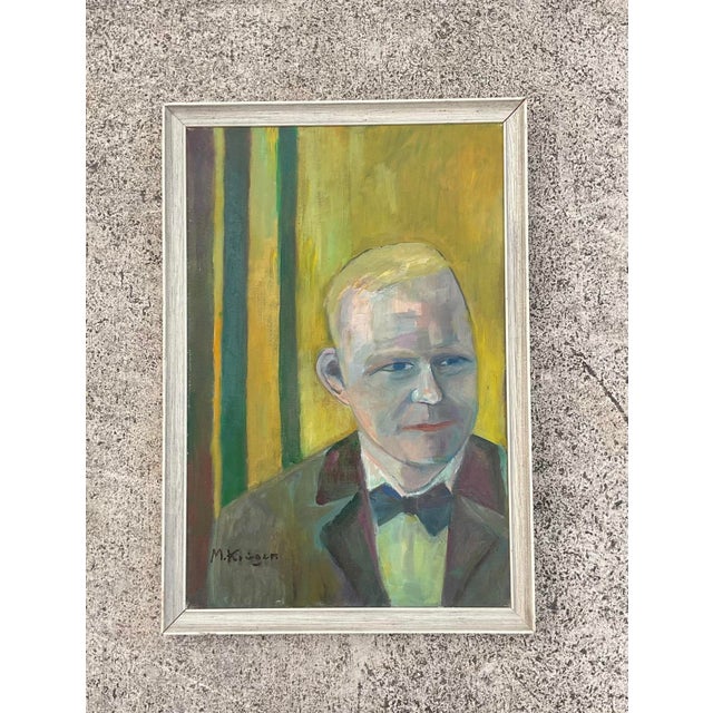 Wood Vintage Signed Abstract Original Oil Portrait of Gentleman For Sale - Image 7 of 7
