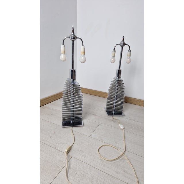 Vintage Table Lamps with Chromed Metal Frame, 1970s, Set of 2 For Sale - Image 13 of 17