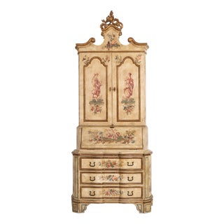 Hand-Painted Rococo Secretaire with Drop-Front Desk and Drawers, 1960s For Sale