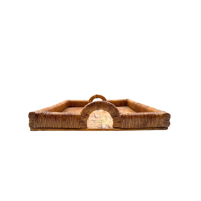 Hollywood regency wicker tray Vivai del Sud Italy ca. 1970 Wicker H 10 cm - 50 × 40 cm Labeled Conditions: very good...
