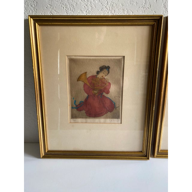 Antique Pair of Signed and Numbered Prints of Asian Figures For Sale - Image 4 of 12