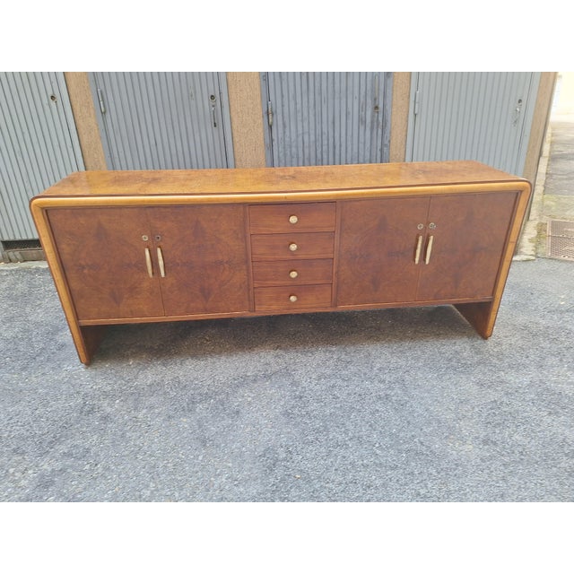 1920s Vintage Sideboard in in Walnut Root and Maple Wood with Brass Details, 1940s For Sale - Image 5 of 18