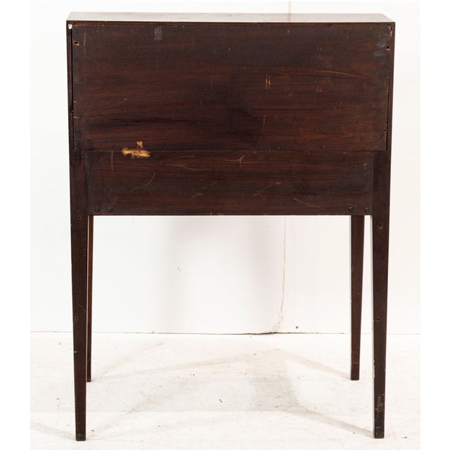 Mid 20th Century Vintage Inlaid Slant-Front Secretary Desk Hepplewhite Sheraton Style W/ Owl Medallion With Key For Sale - Image 5 of 5