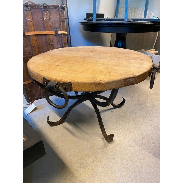 French Oak and Iron Round Cocktail or Side Table, France, 1940's For Sale - Image 3 of 9