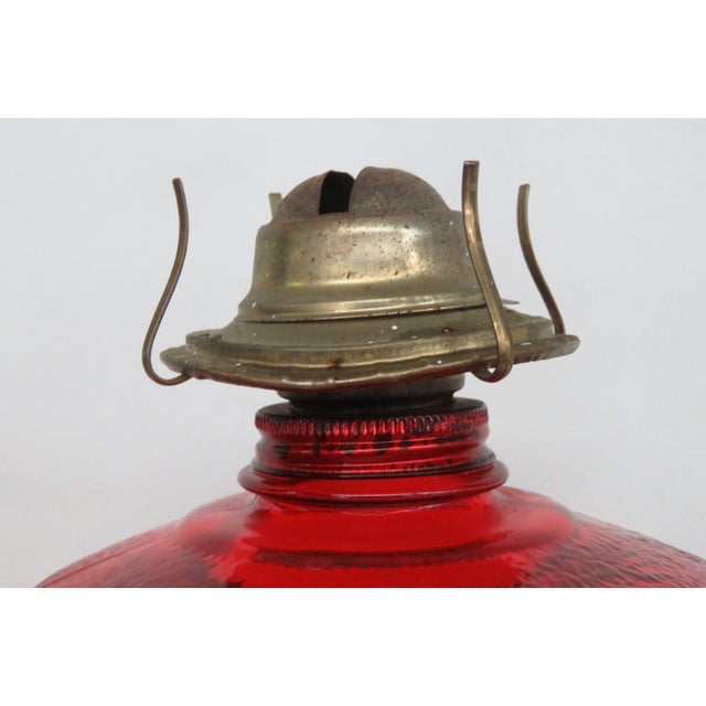 Pa Risdon Usa Large Homesteader Oil Lamp Red Glass With Brass Eagle Burner 4887b For Sale - Image 9 of 15