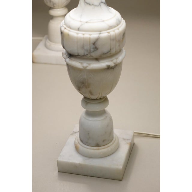 Off-white 1940s Neoclassic Art Deco Empire Regency Modern Carrara Marble Urn Style Table Lamps For Sale - Image 8 of 12