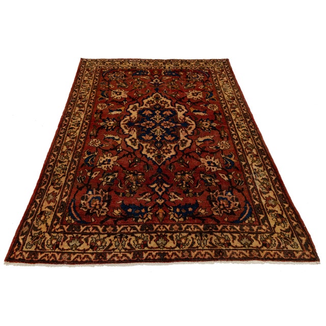 Mid-20th Century Vintage Turkish Anatolian Oushak Rug With Terracotta & Indigo Floral Medallion For Sale In New York - Image 6 of 9