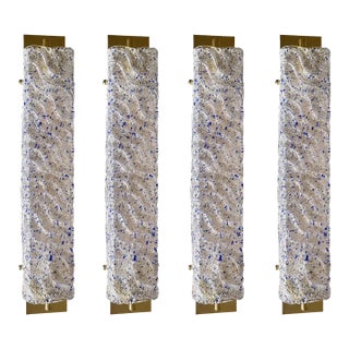 Gold Murano Glass Wall Sconces With Blue “Graniglia” Detail – Set of Four For Sale
