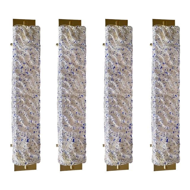 Gold Murano Glass Wall Sconces With Blue “Graniglia” Detail – Set of Four For Sale