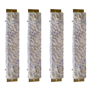 Gold Murano Glass Wall Sconces With Blue “Graniglia” Detail – Set of Four