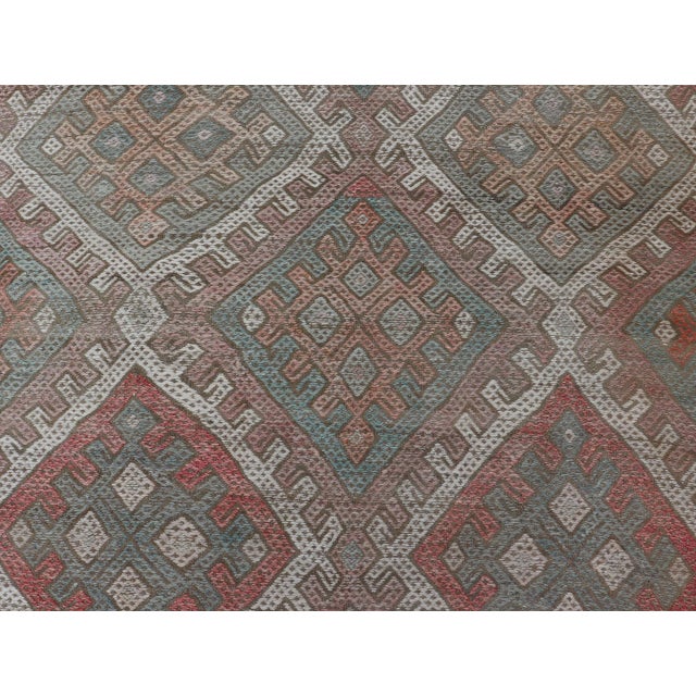 Vintage Turkish Embroidered Kilim Rug With Geometric Diamond Design 6'3 X 10'4 For Sale - Image 10 of 15