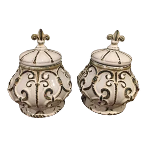 Early 21st Century Hand Painted Lidded Porcelain Jars- a Pair