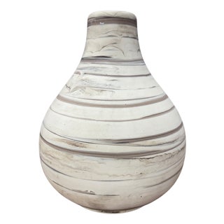 Rounded Brown & Stone Cream Swirled Ceramic Lamp Base For Sale