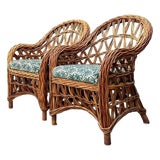 Vintage Woven Rattan Lounge Chairs - A Pair For Sale