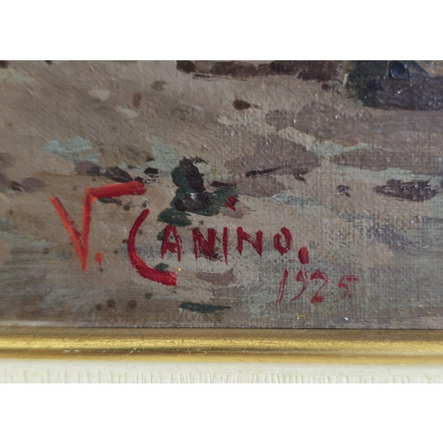 Vincenzo Canino, Seascape and Coastal Village, Naples, 1925, Oil on Canvas For Sale - Image 3 of 16